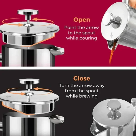 Mueller Living French Press Coffee Maker 34oz, Stainless Steel, Double Insulated - Picture 6 of 10